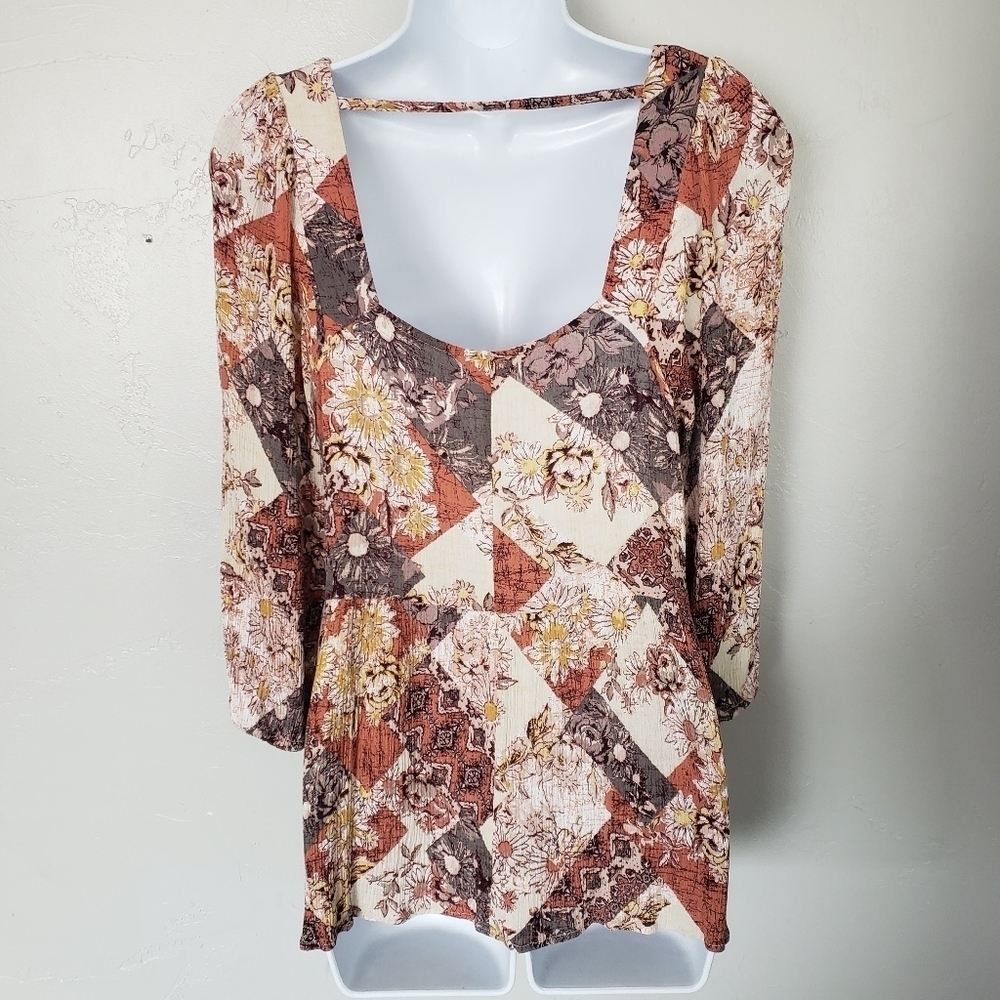 Maurices Medium Boho Patchwork Blouse Quarter Sle… - image 3